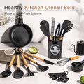 Astercook All-in-One Silicone Utensil Collection with Wooden Handle, Neutral Black & Cream Tools for a Clean