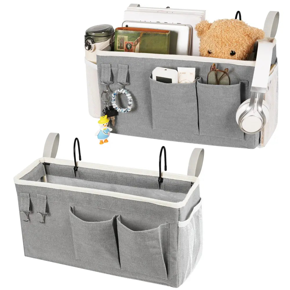 Bedside Storage Bag – Decor-Friendly Rail Organizer That Matches Any Room Palette - 2pc Grey - Magazine Holders