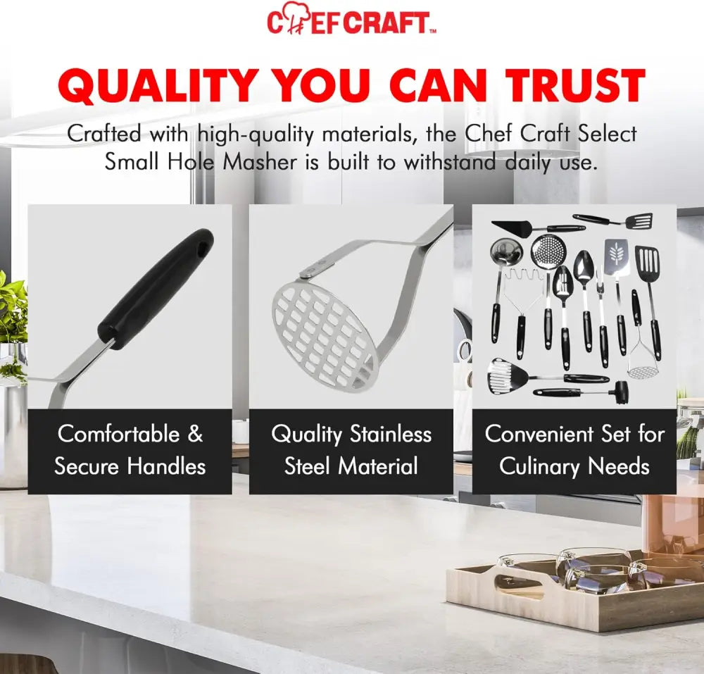 Chef Craft Select Sturdy Masher – Holiday Gift for Mom Who Loves Home-Cooked Family Dinners - Potato Mashers