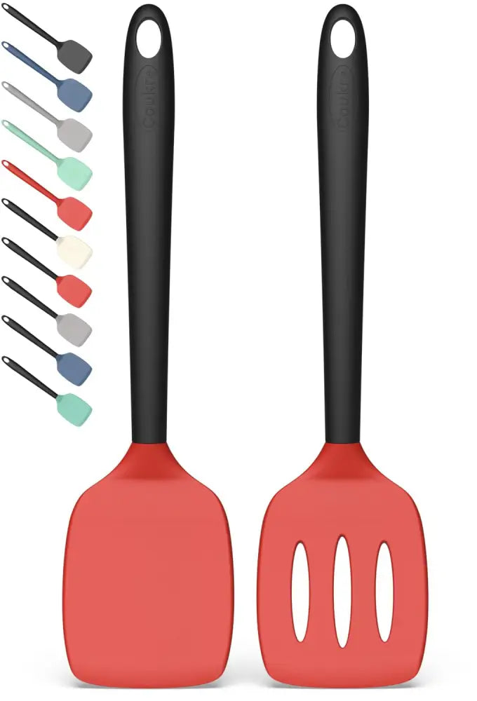 Coukre 2 Pack Silicone Spatula Set – Two Essential Tools for an Uncluttered Kitchen - RedBlack - 2 - Spatulas