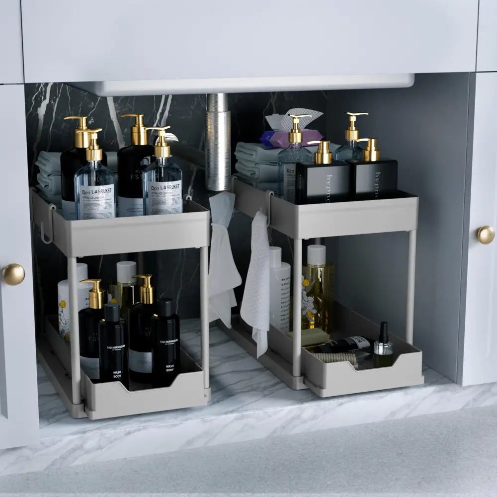 DEKAVA Tool-Free Under Sink Drawer – Simple Cabinet Upgrade Compact 2 Pack Organizer for Restrained Spaces - Grey