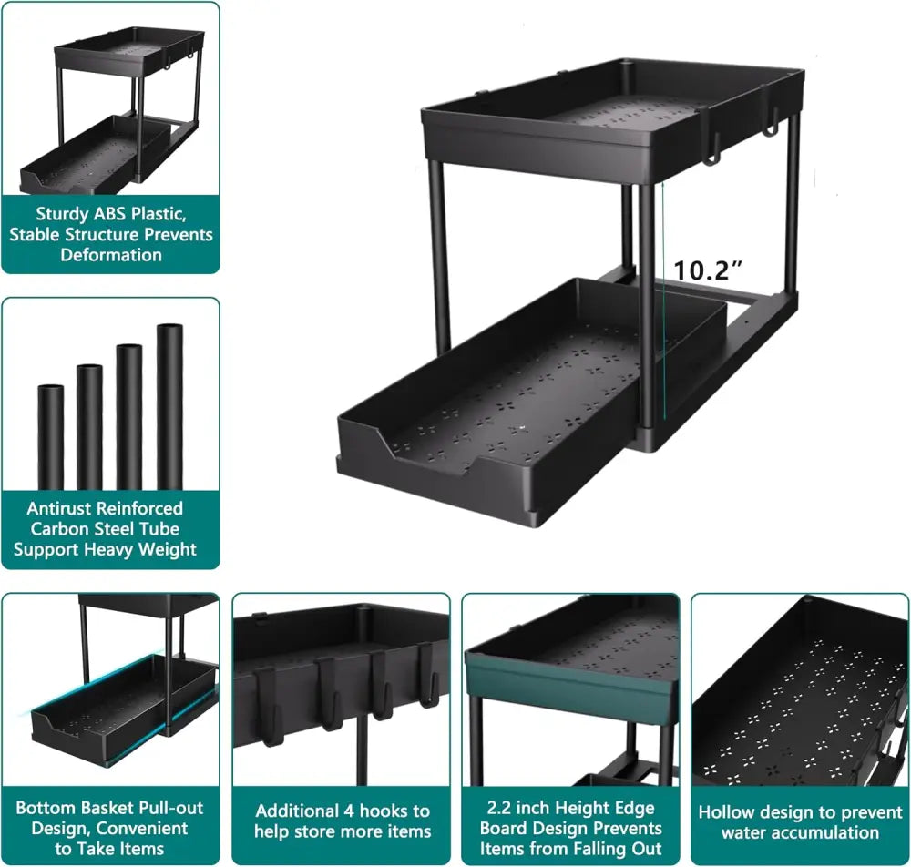 DEKAVA Tool-Free Under Sink Drawer – Simple Cabinet Upgrade Compact 2 Pack Organizer for Restrained Spaces - Under-Sink