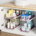 Delamu 2-Tier Stackable Organizer – Streamlined Under-Sink Cabinet System for Cleaning Supplies and Toiletries - Purple