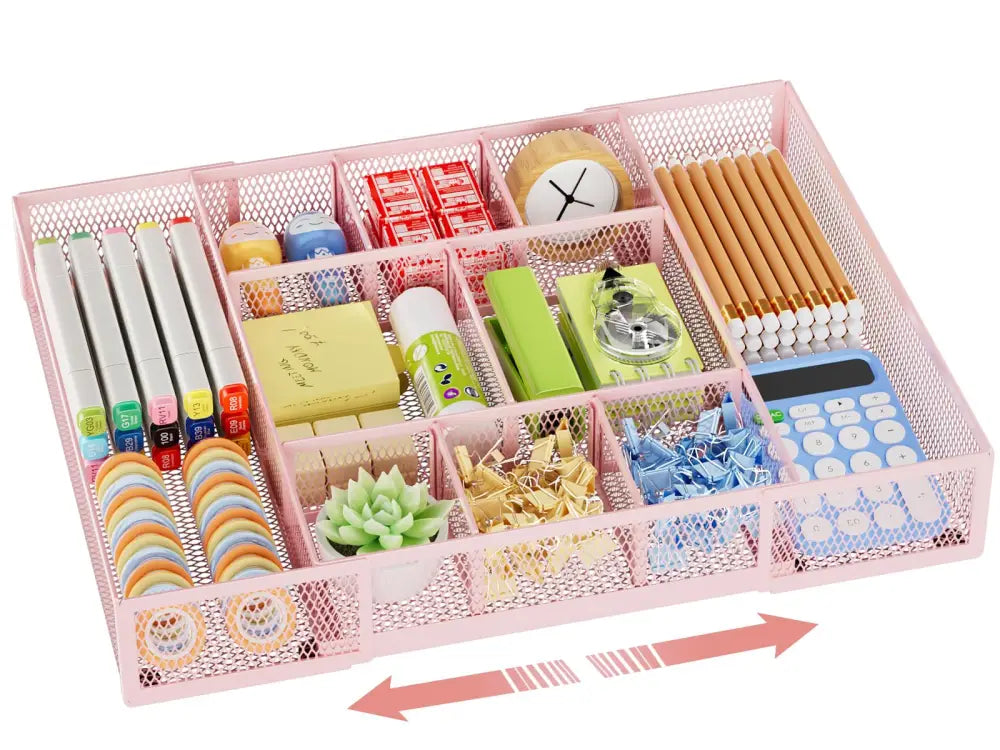 Marbrasse Mesh Desk Drawer Organizer for Study Nook and Home Office Adjustable Compartment Tray for Daily Workflow and