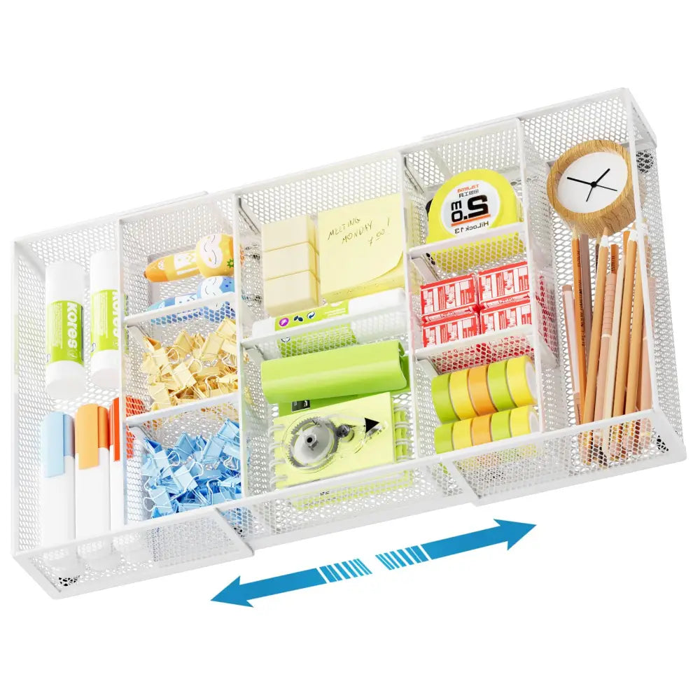 Marbrasse Mesh Desk Drawer Organizer for Study Nook and Home Office Adjustable Compartment Tray for Daily Workflow and