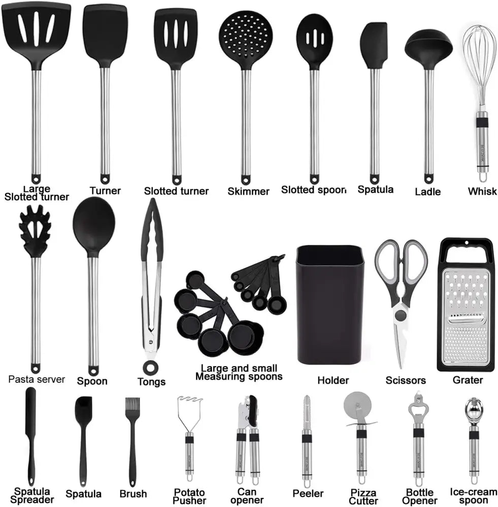 Nonstick Cookware Utensils – Less Is More Approach 33 Functional Pieces No Extras - Utensil Sets
