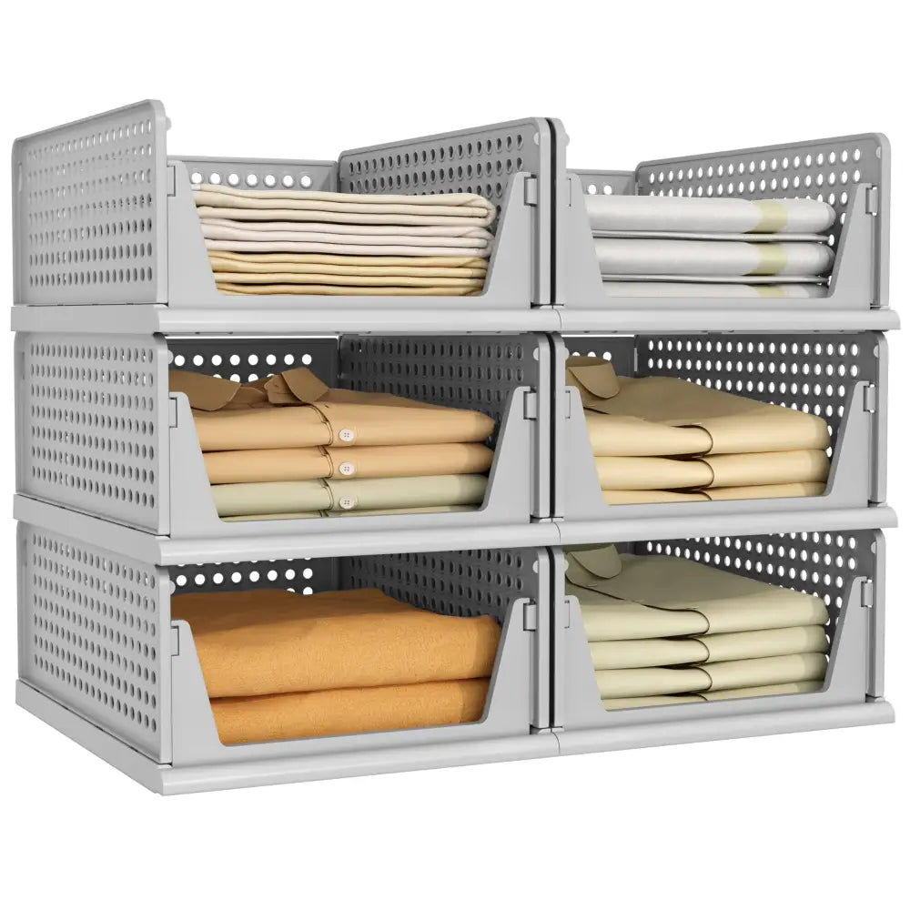 Pinkpum Modular Storage Drawers – Focused Workspace Organizer for Notebooks Folders and Supplies - 6 Pack L - Gray