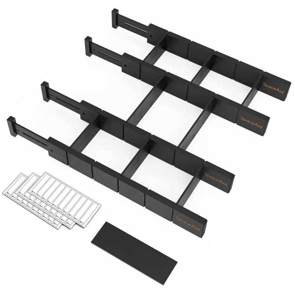 SpaceAid Bamboo Drawer Dividers – Holiday Gift for the Organized Friend Dresser and Closet Organizer Black (17’’-22’’)